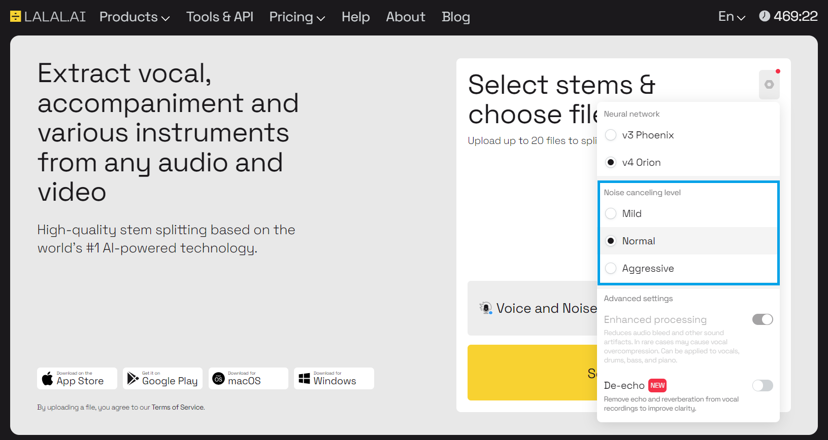 New LALAL.AI Features: Enhanced Processing & Noise Canceling